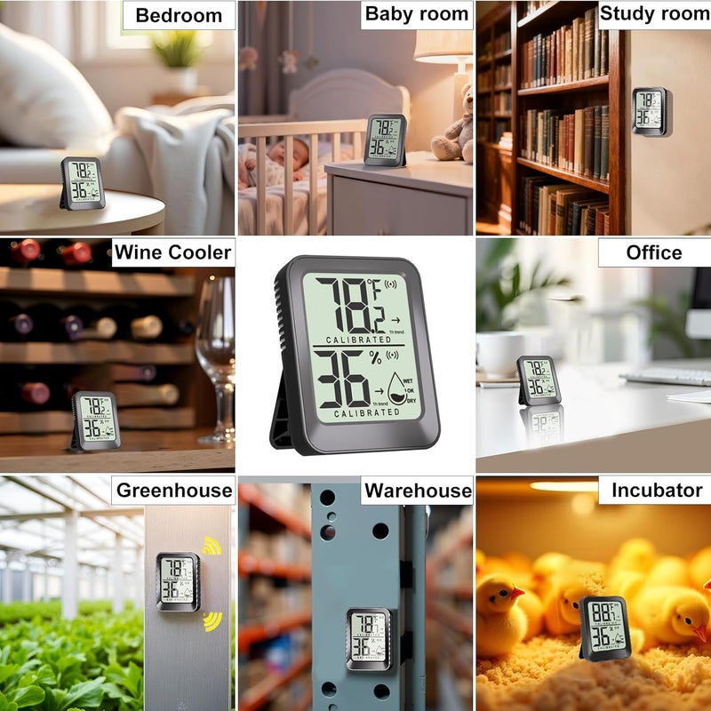 Antonki 4 Pack Mini Room Thermometer Hygrometer Indoor Temperaure and Humidity Monitor Gauge Meter for Home, Baby Room, Office, Incubator, Greenhouse, Reptile - Battery Included - Black - Image 4